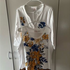 Quacker Factory 2 piece Floral Print Women's Top - White, Blue, Yellow.